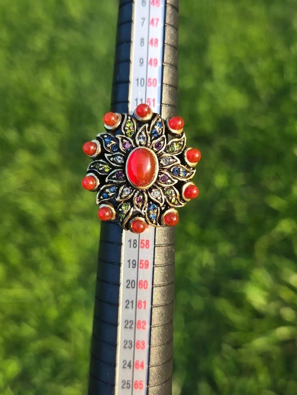 Vintage Heidi Daus Carnelian Floral Cocktail Ring Size 7